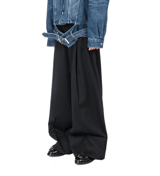 WIDE LEG MULTI BELT LOOP TROUSERS BLACK
