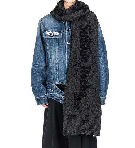 LONG GRAPHIC LOGO KNIT SCARF BLACK/CHARCOAL/JET