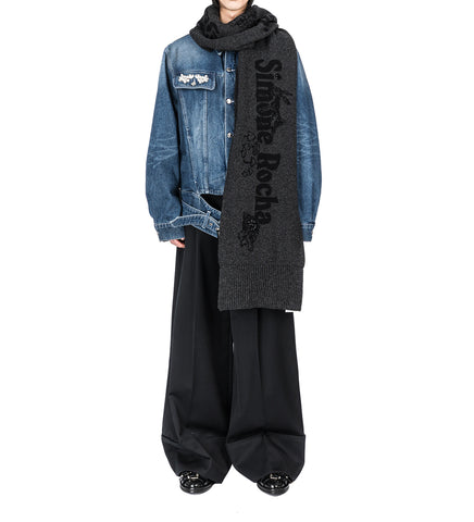 LONG GRAPHIC LOGO KNIT SCARF BLACK/CHARCOAL/JET