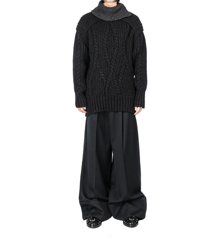 CONTRAST HIGH NECK CHUNKY KNIT JUMPER BLACK/CHARCOAL