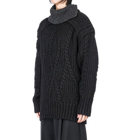CONTRAST HIGH NECK CHUNKY KNIT JUMPER BLACK/CHARCOAL