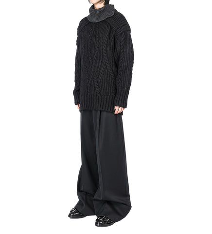 CONTRAST HIGH NECK CHUNKY KNIT JUMPER BLACK/CHARCOAL