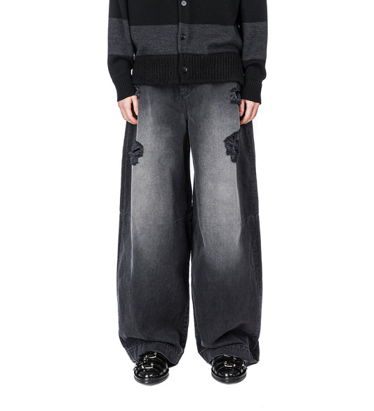 DISTRESSED WIDE LEG PUDDLE JEANS DISTRESSED BLACK/JET