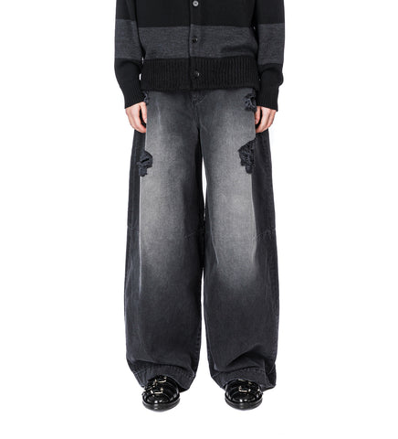 DISTRESSED WIDE LEG PUDDLE JEANS DISTRESSED BLACK/JET