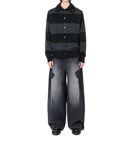 DISTRESSED WIDE LEG PUDDLE JEANS DISTRESSED BLACK/JET