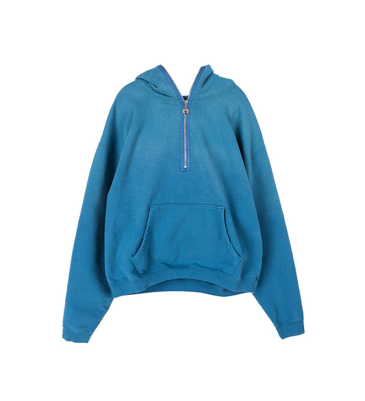 SHINY FINESSE PUP 1/4 ZIP PULLOVER HOODIE WASHED BLUE