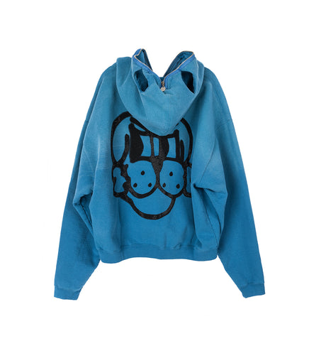 SHINY FINESSE PUP 1/4 ZIP PULLOVER HOODIE WASHED BLUE