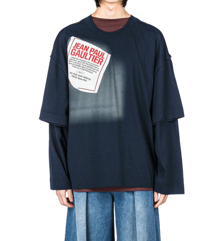 TWO IN ONE OVERSIZED TEE-SHIRT PRINTED GAULTIER JACQUARD LABEL NAVY/WHITE/RED