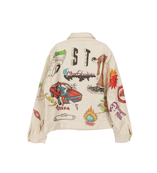 HAND DRAWN TRUCKET JACKET WHTIE