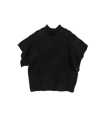 CUT OFF HIGH COLLAR SWEATER BLACK