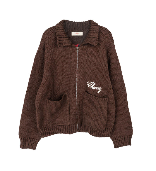 1 STAR COTTON KNIT ZIP JACKET CHOCOLATE BROWN