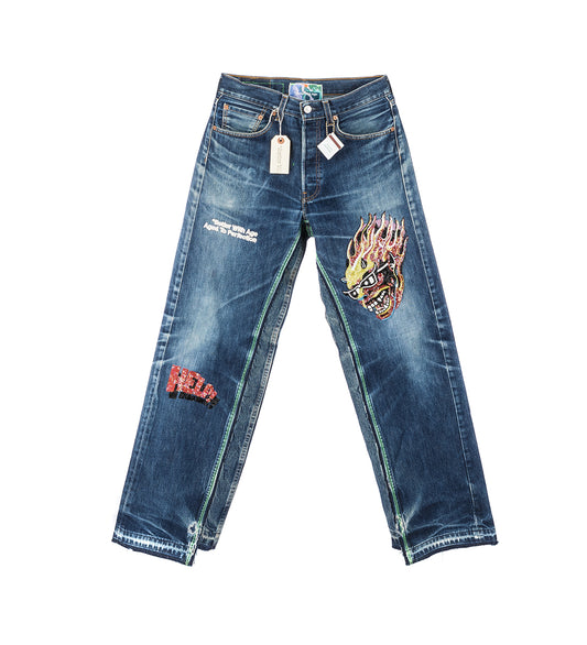 SHAM HAND-BEADED DOUBLE WIDE DENIM PANTS 30