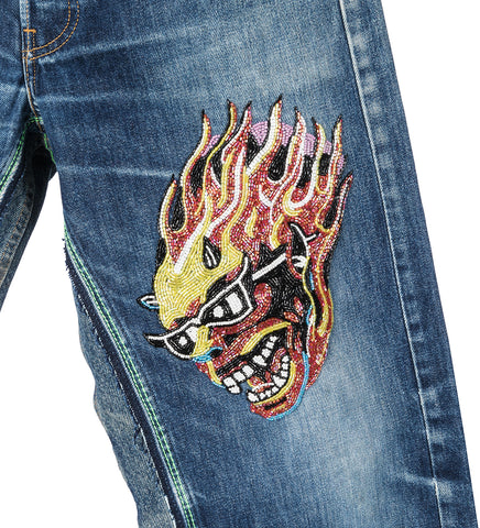 SHAM HAND-BEADED DOUBLE WIDE DENIM PANTS 30