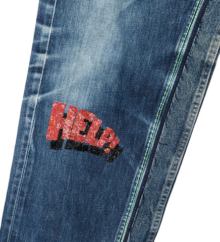 SHAM HAND-BEADED DOUBLE WIDE DENIM PANTS 30