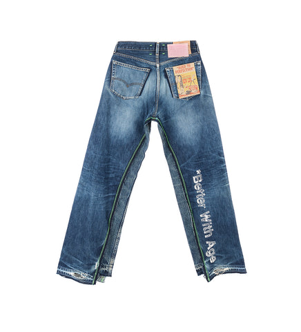 SHAM HAND-BEADED DOUBLE WIDE DENIM PANTS 30
