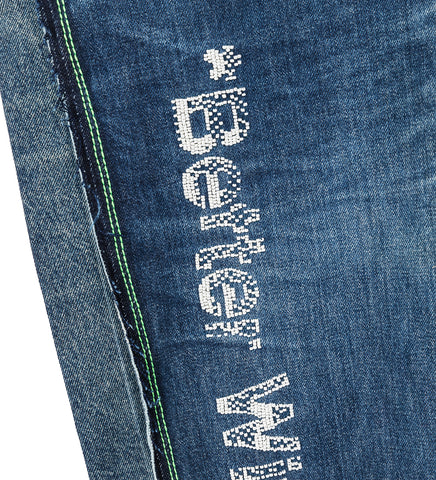 SHAM HAND-BEADED DOUBLE WIDE DENIM PANTS 30
