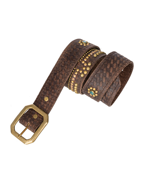 STUDDED EAGLE BELT BROWN