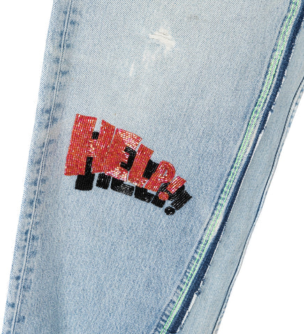 SHAM HAND-BEADED DOUBLE WIDE DENIM PANTS 32