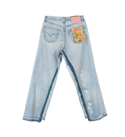SHAM HAND-BEADED DOUBLE WIDE DENIM PANTS 32