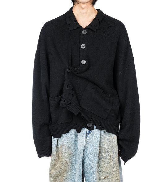 DISTRESSED CARDIGAN BLACK