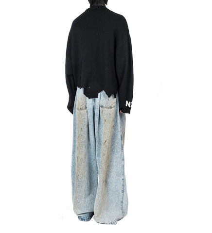 DISTRESSED CARDIGAN BLACK