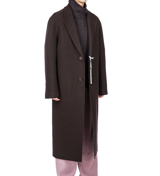 HUGO LONG SB BOILED WOOL COAT-DARK CHOCOLATE BROWN