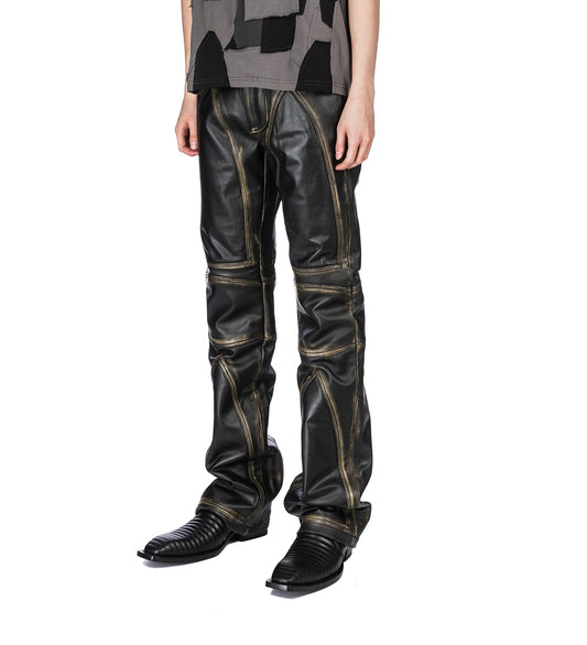 RUB OFF LEATHER MOTO PANTS COAL