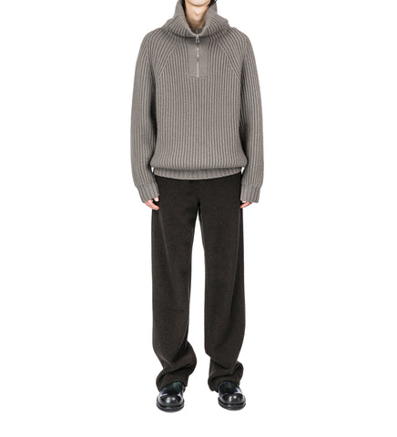 MICHEL EXAGGERATED RIB CASHMERE HALF ZIP WEIMARANER GREY