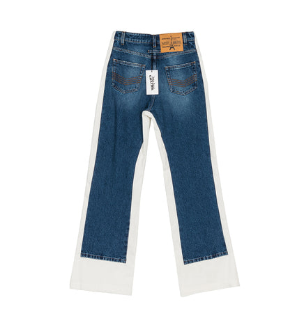 DENIM JEAN WITH CONTRASTED DENIM DETAILS VINTAGE BLUE / WHITE