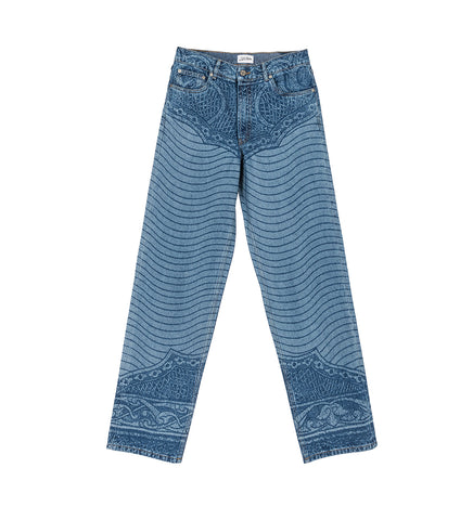 CARTOUCHE PRINT DENIM PANTS VINTAGE BLUE