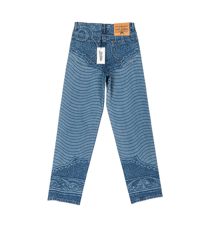 CARTOUCHE PRINT DENIM PANTS VINTAGE BLUE