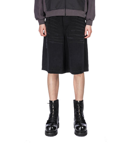 WIDE LEG WORN DENIM SHORTS BLACK