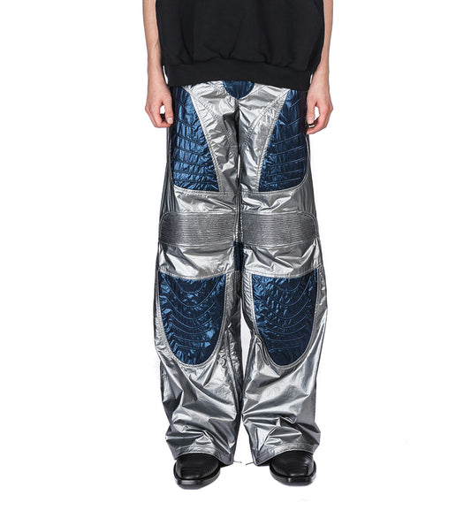 SCI-FI BIKER LEATHER TROUSERS SILVER/BLUE