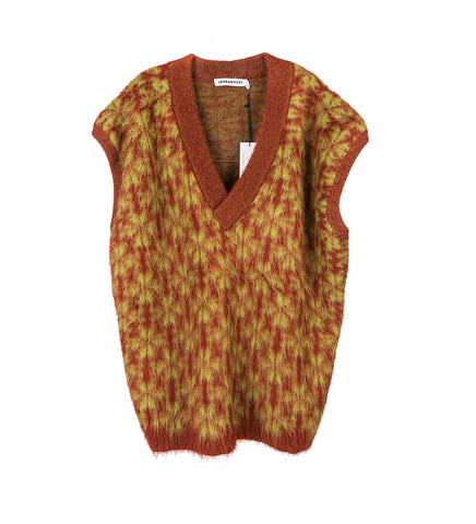 V NECK KNIT VEST RED/GREEN