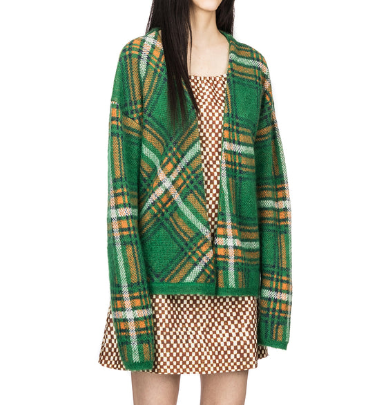 JACQUARD PLAID CARDIGAN GREEN PLAID