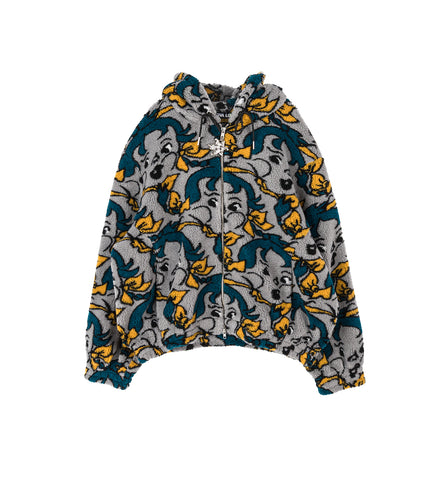 CHEEKY GIRL OVERSIZED HOODED FLEECE GREY AND BLUE