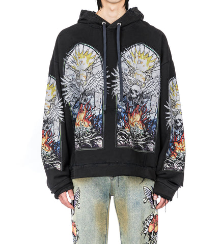 SKULL HOODED PULLOVER COAL MULTI