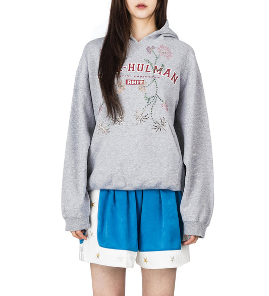 RECONSTITUTED FLORAL SWAROVSKI HOODIE GREY