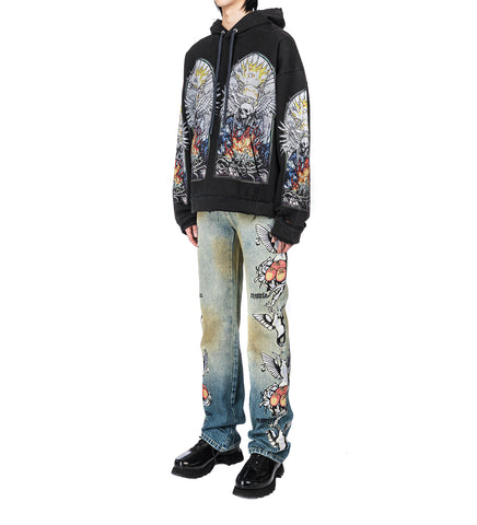 SKULL HOODED PULLOVER COAL MULTI