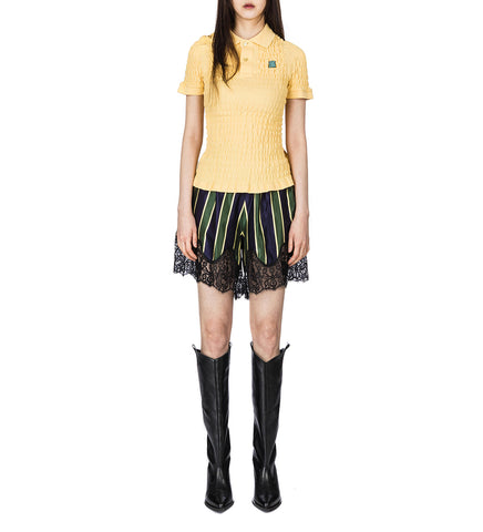 SHIRRED POLO BUSTLE SHIRT YELLOW