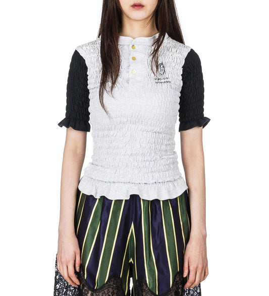 RECONSTITUTED SHIRRED HENLEY T-SHIRT MULTI MEDIUM#1