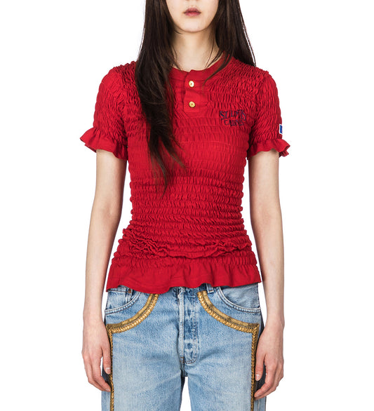 RECONSTITUTED SHIRRED HENLEY T-SHIRT MULTI SMALL