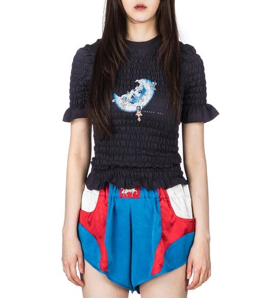 CAMELOT SHIRRED T-SHIRT BLACK