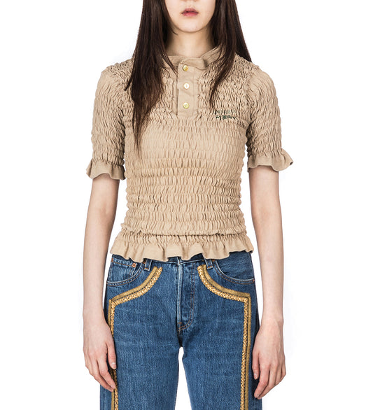 RECONSTITUTED SHIRRED HENLEY T-SHIRT MULTI MEDIUM#2