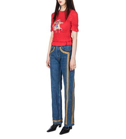CAMELOT SHIRRED T-SHIRT RED
