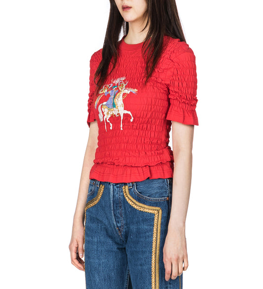 CAMELOT SHIRRED T-SHIRT RED