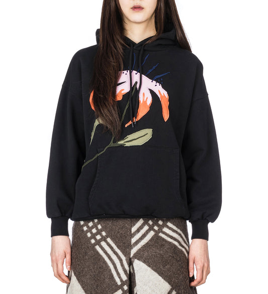 FLORAL EMBROIDERY DEADSTOCK HOODIE BLACK