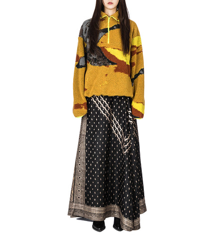 RECONSTITUED SILK SHIRRED MAXI SKIRT MULTI