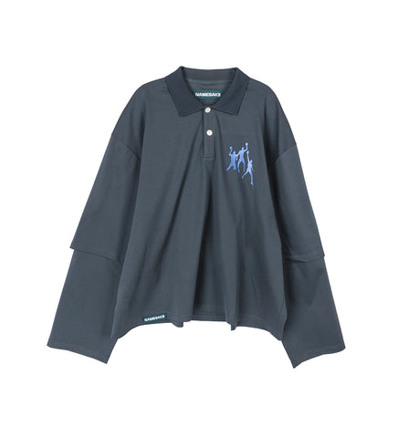 RICHARD OVERSIZED BIG 3 DOUBLE SLEEVE POLO FOG NAVY