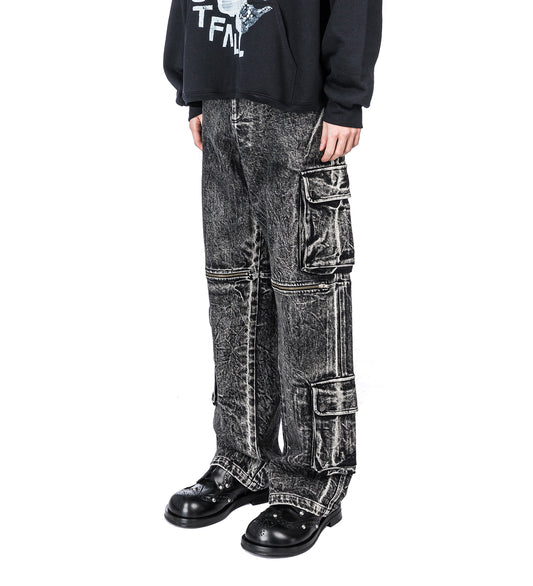 CARGO PANTS W ZIP POCKET WASH BLACK